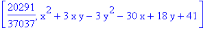 [20291/37037, x^2+3*x*y-3*y^2-30*x+18*y+41]